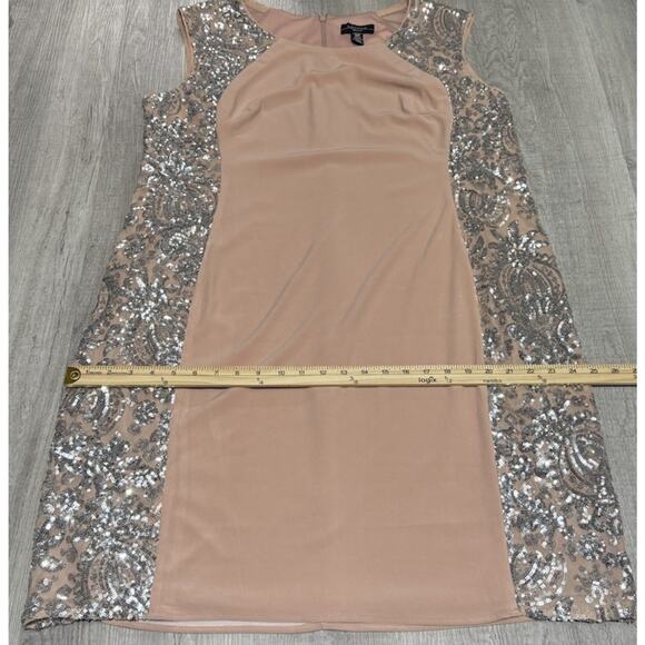 R&M Richards Tan Formal Sequence Dress Plus Size 18W Stretchy Cocktail B302 - Picture 7 of 7